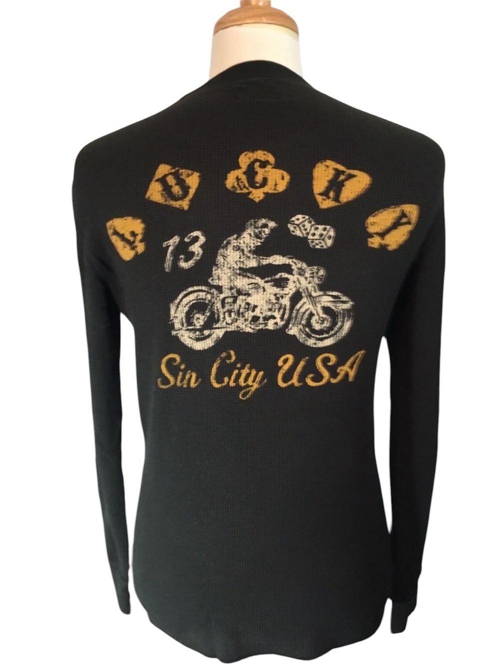 Lucky Brand Men SM L Sleeve Black Vintage Inspired Sin City USA Flannel Shirt